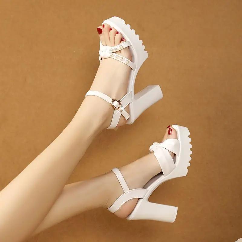 Fashion Buckles Super-high Heel Sandals for Women Summer Sale Original Vintage Chic and Elegant Korea Footwear 2025 Trend On Woman Shoes