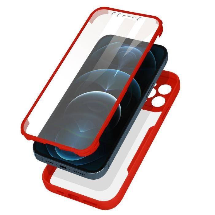 Coque de protection - pour iPhone - 12 Pro - 360° - Rouge - Transparente avec contour rouge