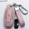 Leather Car Remote Key Fob Case Cover For Tesla Model X Model S Model 3 Car-Styling Protection Holder Shell Keychain Accessories