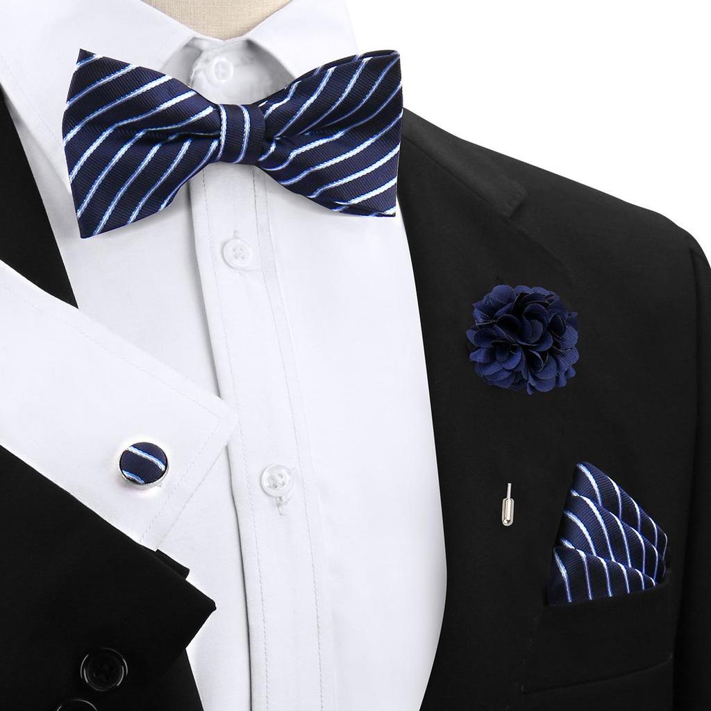 Korean Style 4-Piece Men's Bow Tie & Pocket Square Set for Weddings & Formal Events