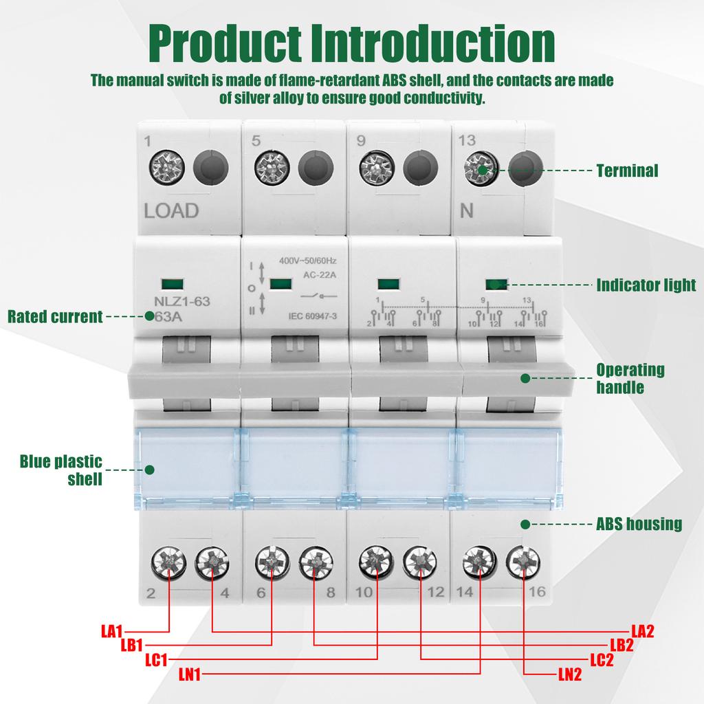 Din Rail MTS Dual Power Manual Isolator Transfer Switch Modular Changeover High-end Models Switch Interlock Circuit Breaker 4P