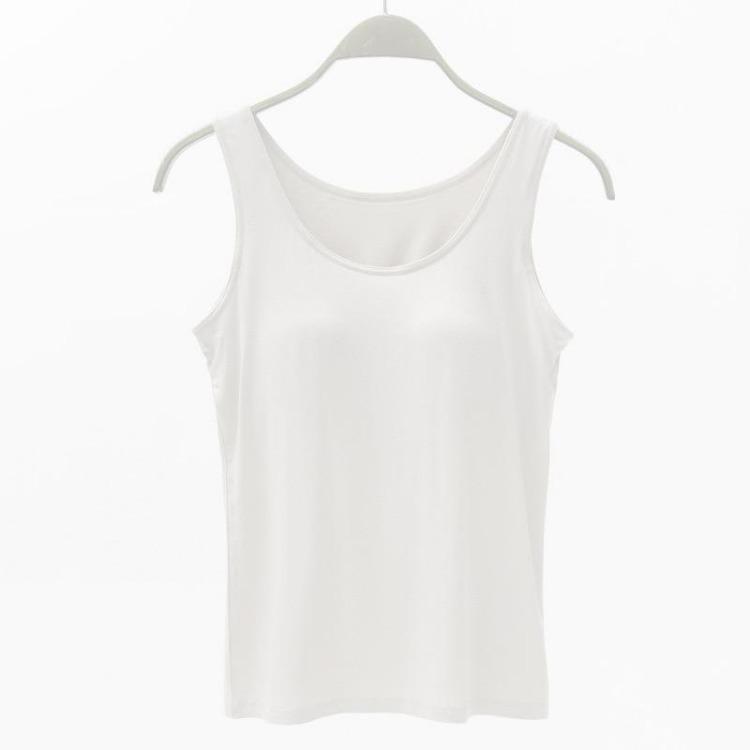 Summer Women Modal Camisole Lingerie Top Wide Shoulder Straps Five Finger Cup Chest Pad Large Size Multiple Colors