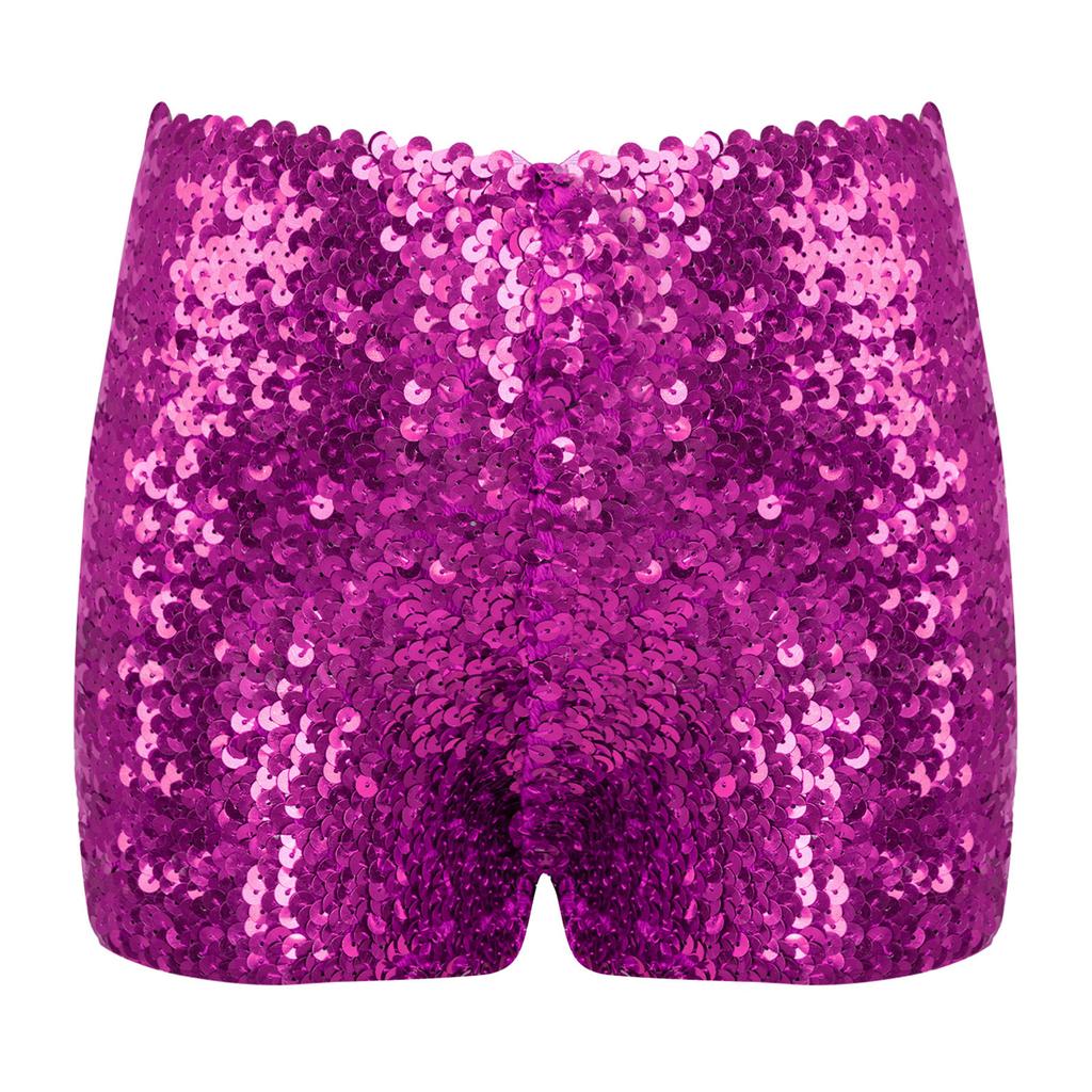 Kids Boys Girls Dance Shorts Shiny Sequins Solid Color Good Elastic Waist Stage Performance Athletic Wear