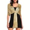 Gold Silver Silk Shawl Shirts For Women Flat Scarf Bride'S Bridesmaid Ball Long Tassel Evening Party Wedding Dress Casual Tunics