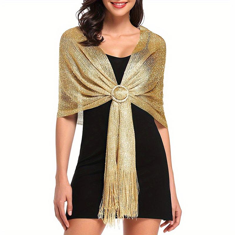Gold Silver Silk Shawl Shirts For Women Flat Scarf Bride'S Bridesmaid Ball Long Tassel Evening Party Wedding Dress Casual Tunics
