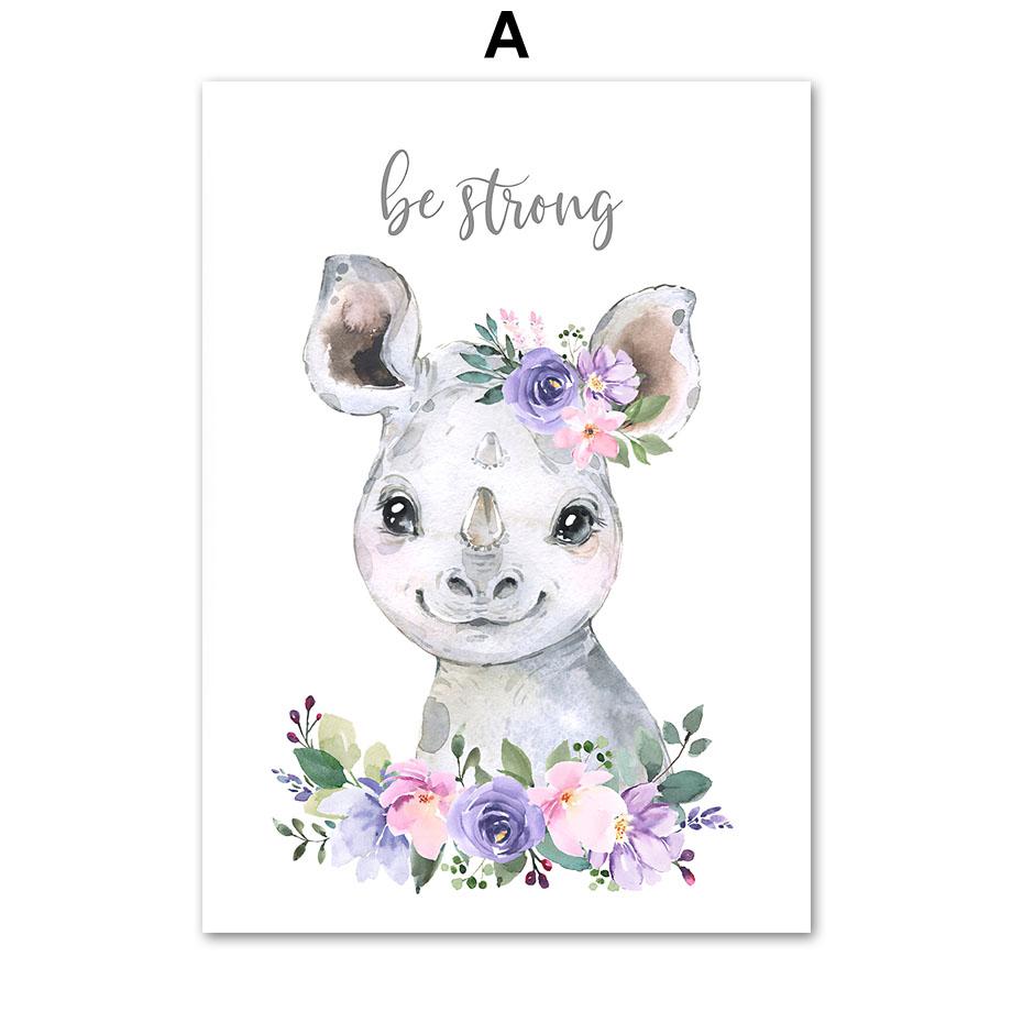 Lavender Pink Floral Animal Poster Elephant Lion Giraffe Nursery Wall Art Print Canvas Painting Wall Pictures Baby Room Decor