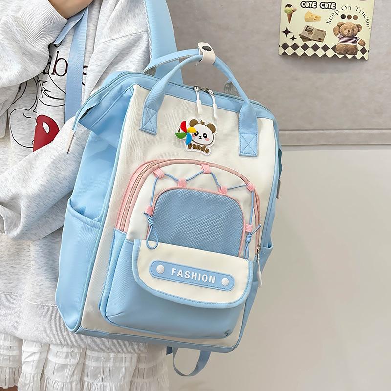 

Korean Version of Niche Contrasting Color Cute Backpack for Women New Student Large Capacity Casual Backpack Light Travel Double Backpack