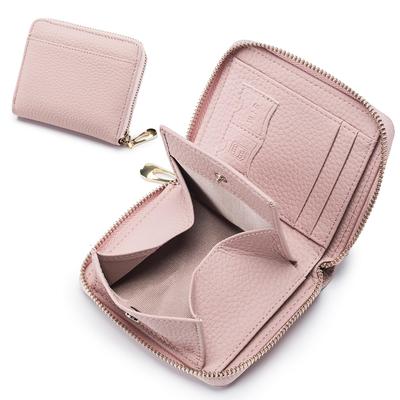 Genuine Leather Bifold Wallet for Women, Small Passport Case, Compact Mini Wallet, Ultra Lightweight, Cute, with Coin Purse (Pink)