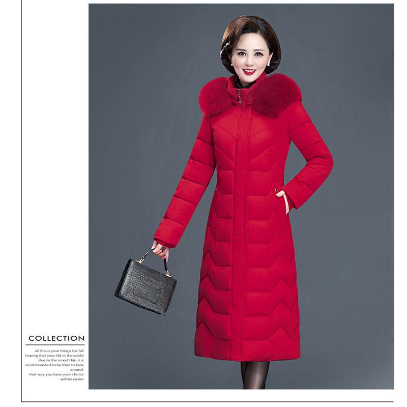 

Женское пальто большого размера с длинными секциями, тонкое пуховое пальто с хлопковой подкладкой и меховым воротником с капюшоном, хлопковое пуховое пальто 6XL красный