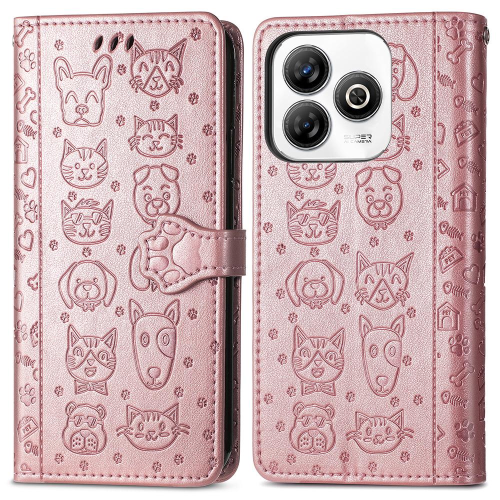 

For ZTE Blade A75 4G Leather Wallet Case Flip Phone Cover with Cute Cat Dog Pattern Rose Gold