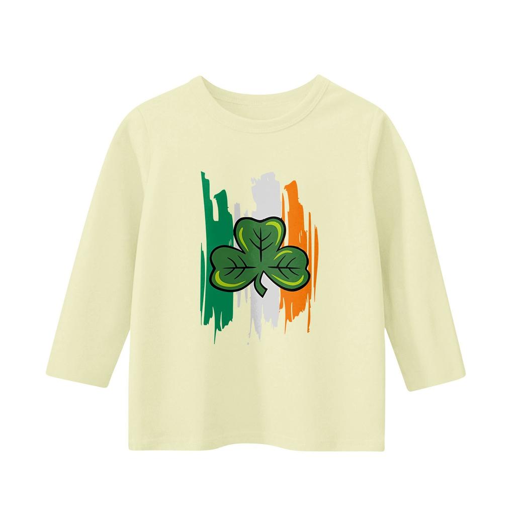 Lässiges T-Shirt mit St. Patrick's-Aufdruck am Kragen und 7-Minuten-Ärmeln für Kinder