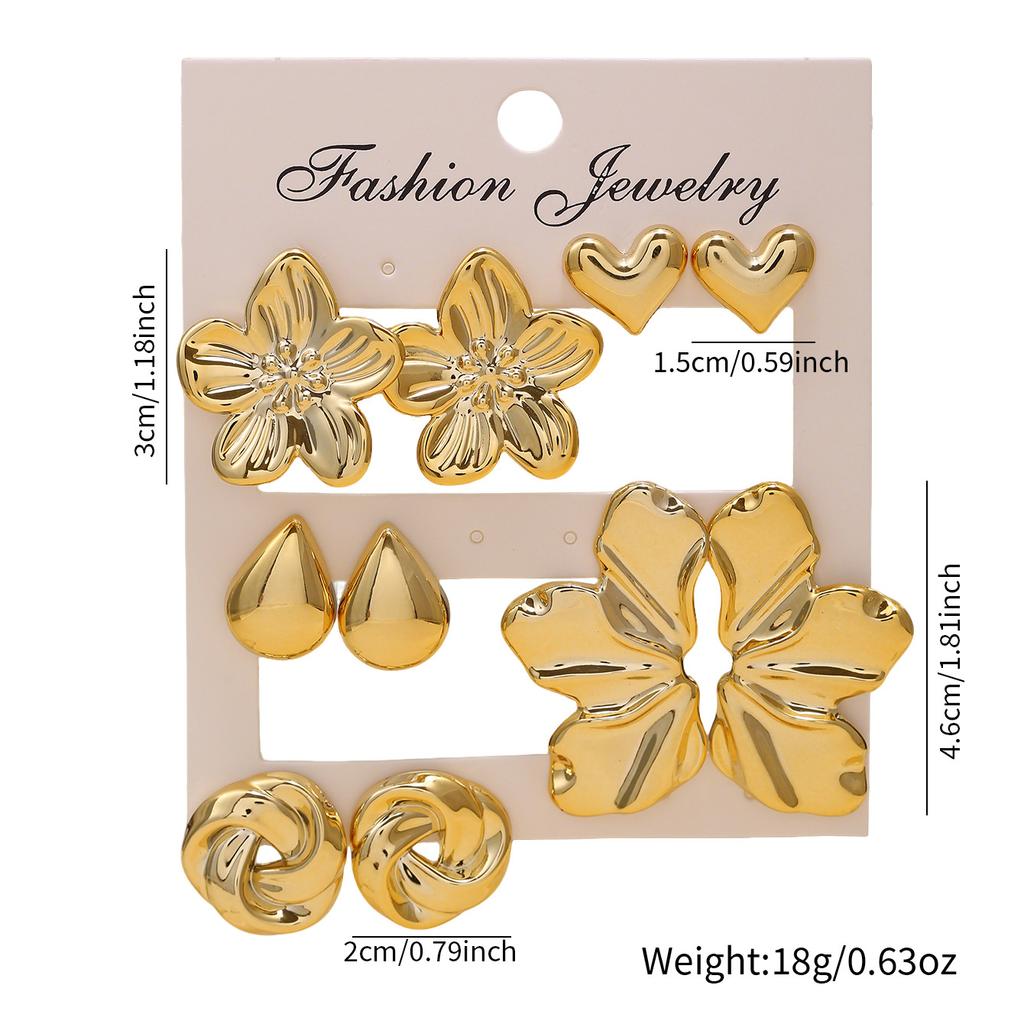New gold stud earrings set, flower heart-shaped geometric various versatile earrings, trendy jewelry