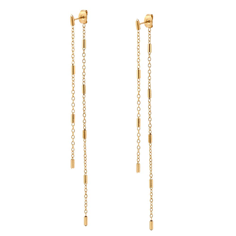 Women's Earrings 18K Gold Plated Stainless Steel Long Tassel Chain Rectangular Elements For Daily Commute And Date Outfits