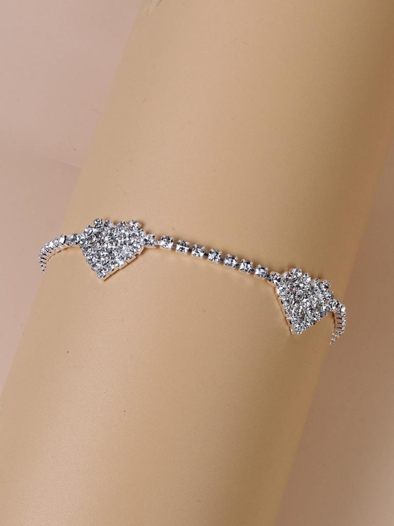New Double Heart Copper Claw Set Diamond Chain Anklet: European-American Hot-Selling Rhinestone Foot Jewelry