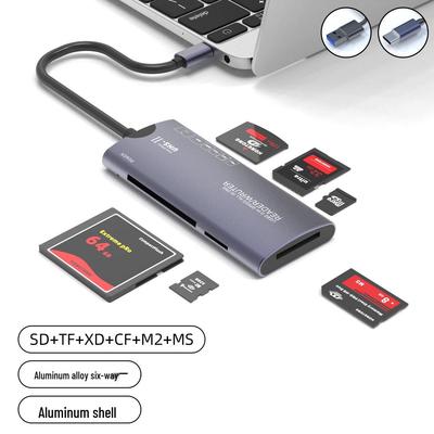 Aluminiumlegierung Multifunktions-USB-Hochgeschwindigkeits 6-in-1 Kartenleser: CF, SD, TF, MS, XD Kompatibel für Computer und Mobiltelefone