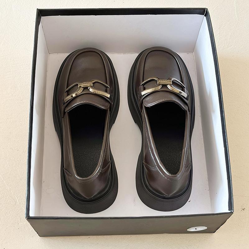 Shoes women's platform one-pedal women's shoes new autumn and winter small leather shoes black single shoes