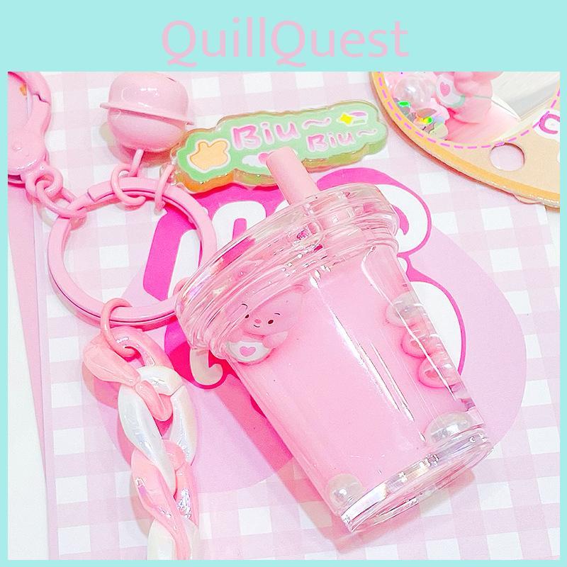 Cute Acrylic Cream Bear Milk Tea Cup Keychain Pendant Adorable Gift Accessory