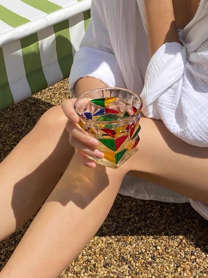 Bunte Kristallglasflasche und Tassen, Weinkaraffe, Whiskey, Likörgießer, Hausbar Wodka Bierflaschenglas, JR