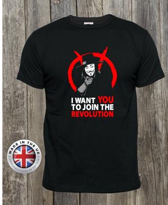 T-shirt V per Vendetta T-shirt Anonymous T-shirt 'I WANT YOU' rivoluzione t-shirt nera