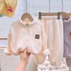 Plush Sets Children Autumn Winter Warm Fleece Suits Baby Thickened Cardigan Pants Outfits Boys Girls Homewear