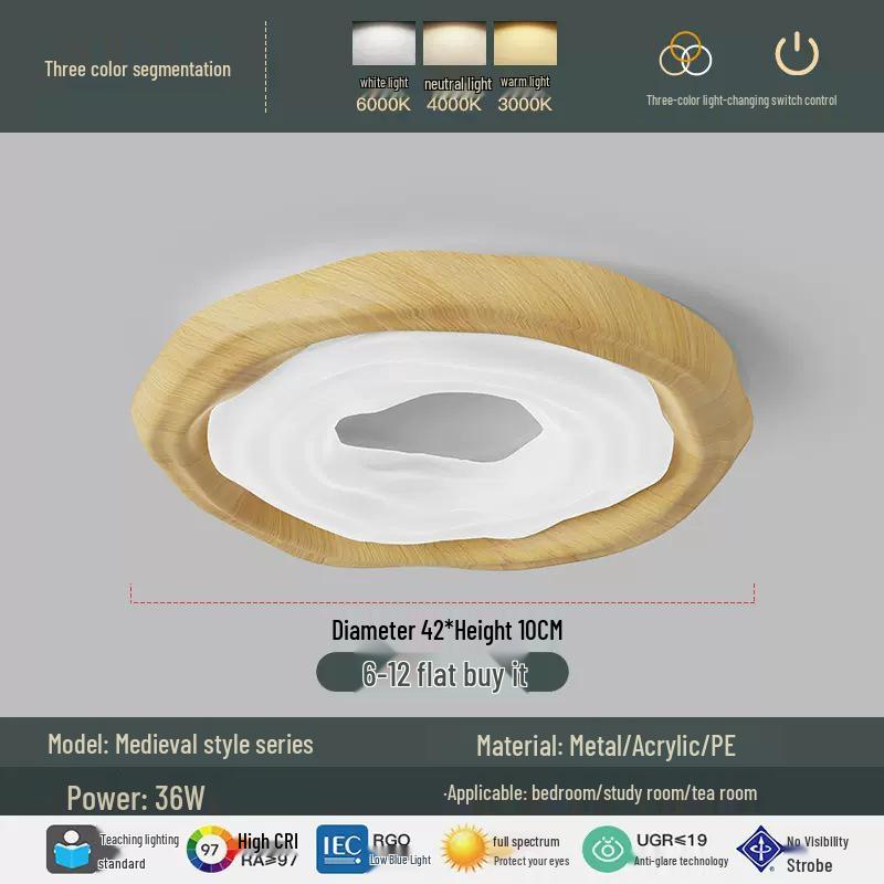 

Современный потолочный светильник цвета кремового ореха: Средневековый стиль, полная защита глаз для спальни или кабинета Three-Color Lighting