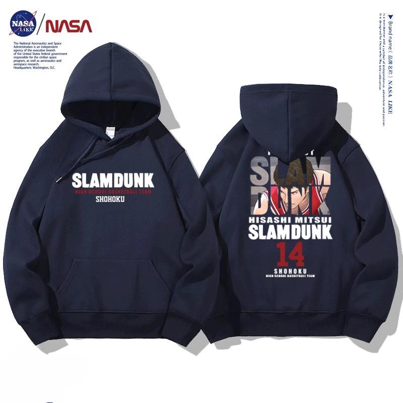 NASA joint autumn and winter cartoon slam dunk print student hooded sweatshirt men and women plus velvet long-sleeved pullover