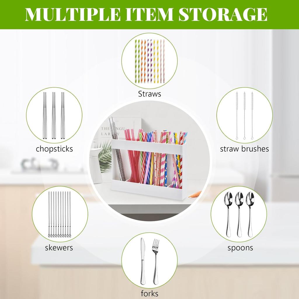 9.5" Acrylic Straw Holder for Cabinet Door, Straw Organizer for Cabinet Door with Double-Sided Tape, Stickers and Cleaning Brush, Reusable Storage