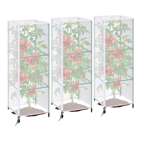 Garden Netting Plant Cover Square Tomato Cage Cover Breathable Mesh Insect Bird Barrier Netting with Zipper And Drawstring for Protecting Plants