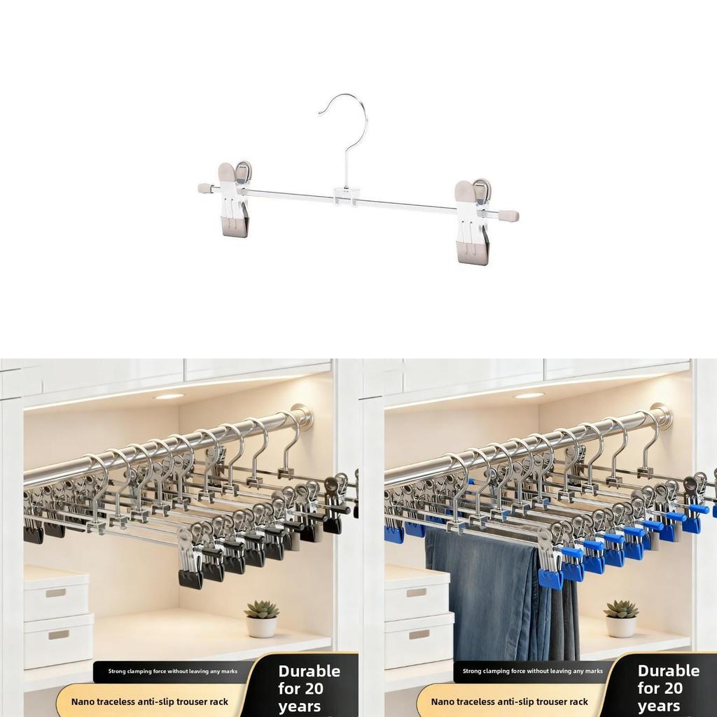 Modern Stainless Steel Pants Hanger With Nonslip Clamps For Home Clothes Organization
