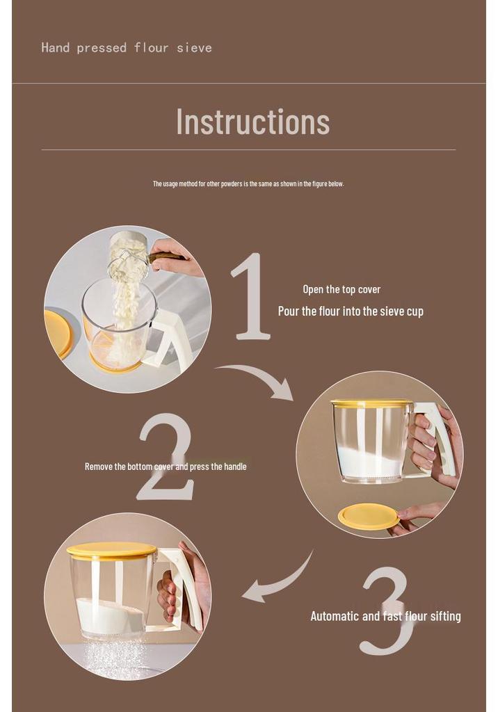 Handheld Press-Type Fine Mesh Flour Sifter Baking Tool