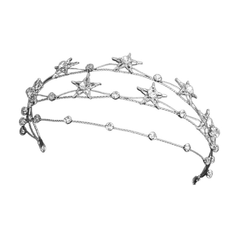 

Female Rhinestone Star Shape Hairband Baroque Style Headband for Wedding Party 1 срібний