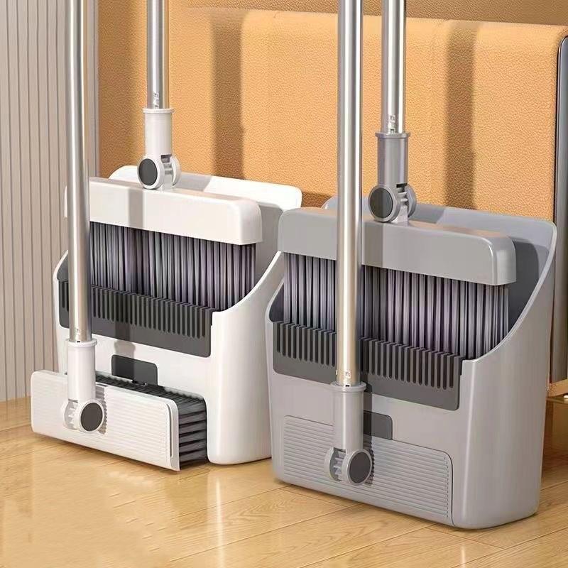 Soft Bristle Broom & Dustpan Set with Non-Stick Hair Feature and Scraper