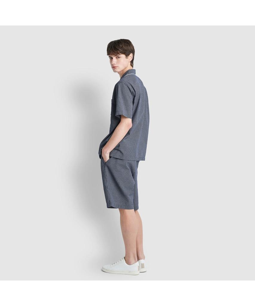 Jaju Men'S Seersucker Pattern Knee-Length Pajama Set_Light Navy