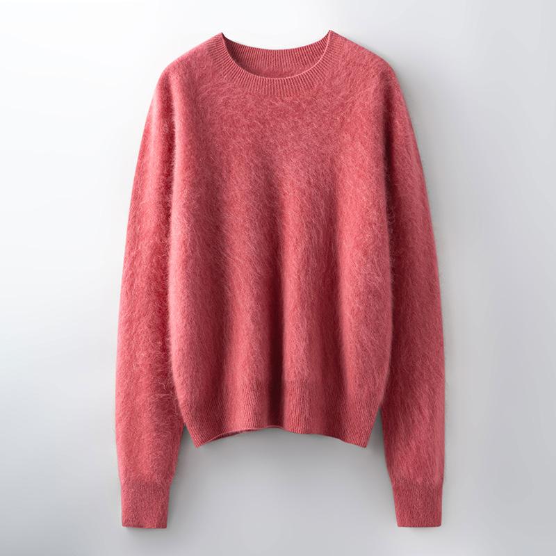 Autumn And Winter New Brushed Women'S Loose Round Neck Long Sleeve Solid Color Pullover Wool Bottoming Knitted Sweater