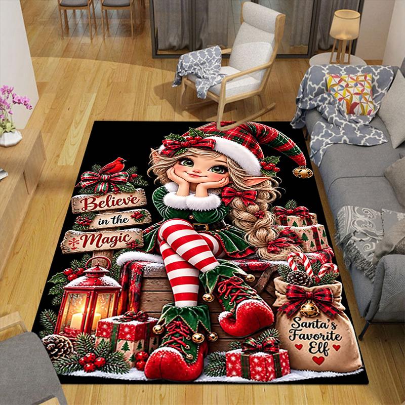 1Pc Santa Claus Gifts Winter Night Rug Office Carpet Indoor Outdoor Doormat Nonslip Soft And Comfortable Living Room Christmas Halloween Gift D9183