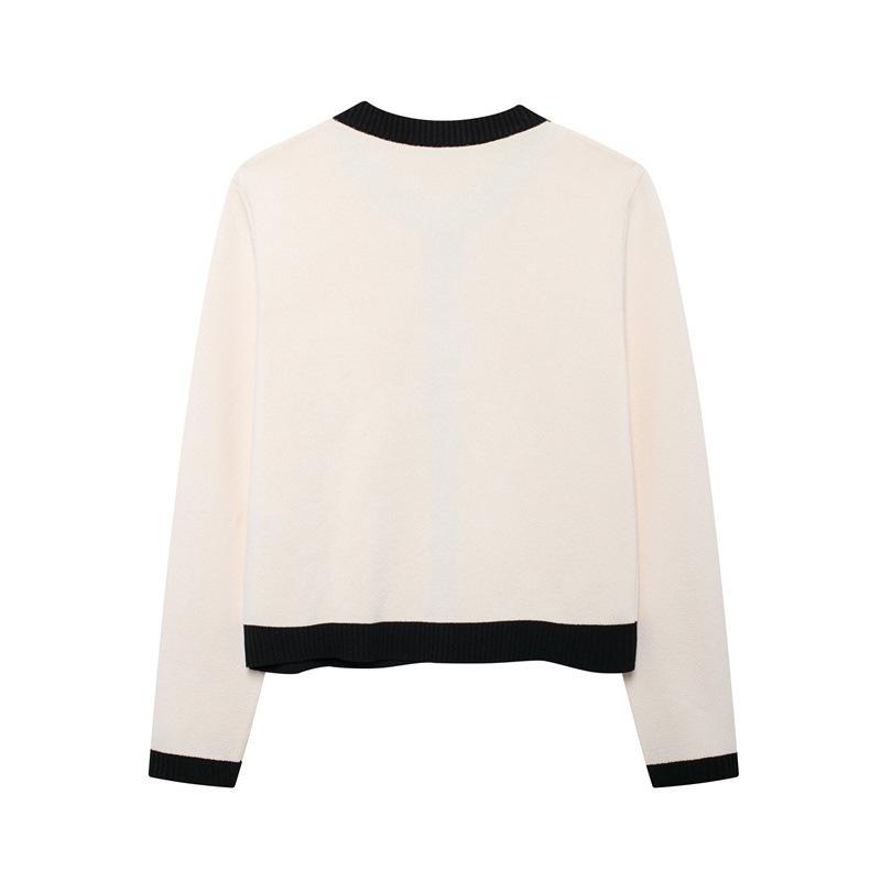 Dámský pletený kardigan se zlatými knoflíky, kulatý výstřih, dlouhý rukáv, dámský svrchní oděv, šik topy, móda