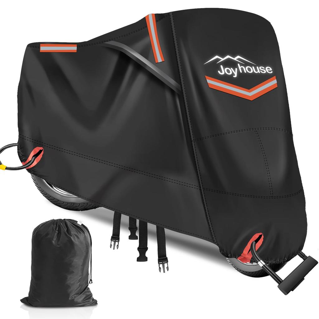 420D Thick Motorcycle Cover New Edition with Moisture Protection and Side Large Motorcycle Rain 5 Reflective Lock Buckles On Front and Elastic UV