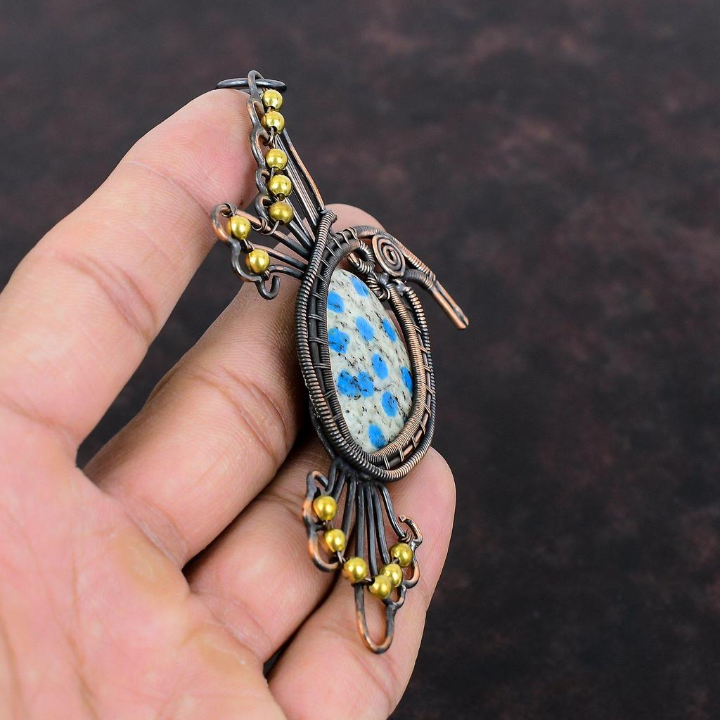 K2 Jasper Pendant Copper Wire Wrapped Pendant Gemstone Pendant For Women Wonderful Copper Jewelry Handmade Pendant Gift For Her Bird Jewelry