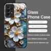 White Camellia Flower Marble Texture Tempered Glass Phone Case for Samsung Galaxy S26 S25 Ultra S24 S23 Plus S22+ S21 FE Covers