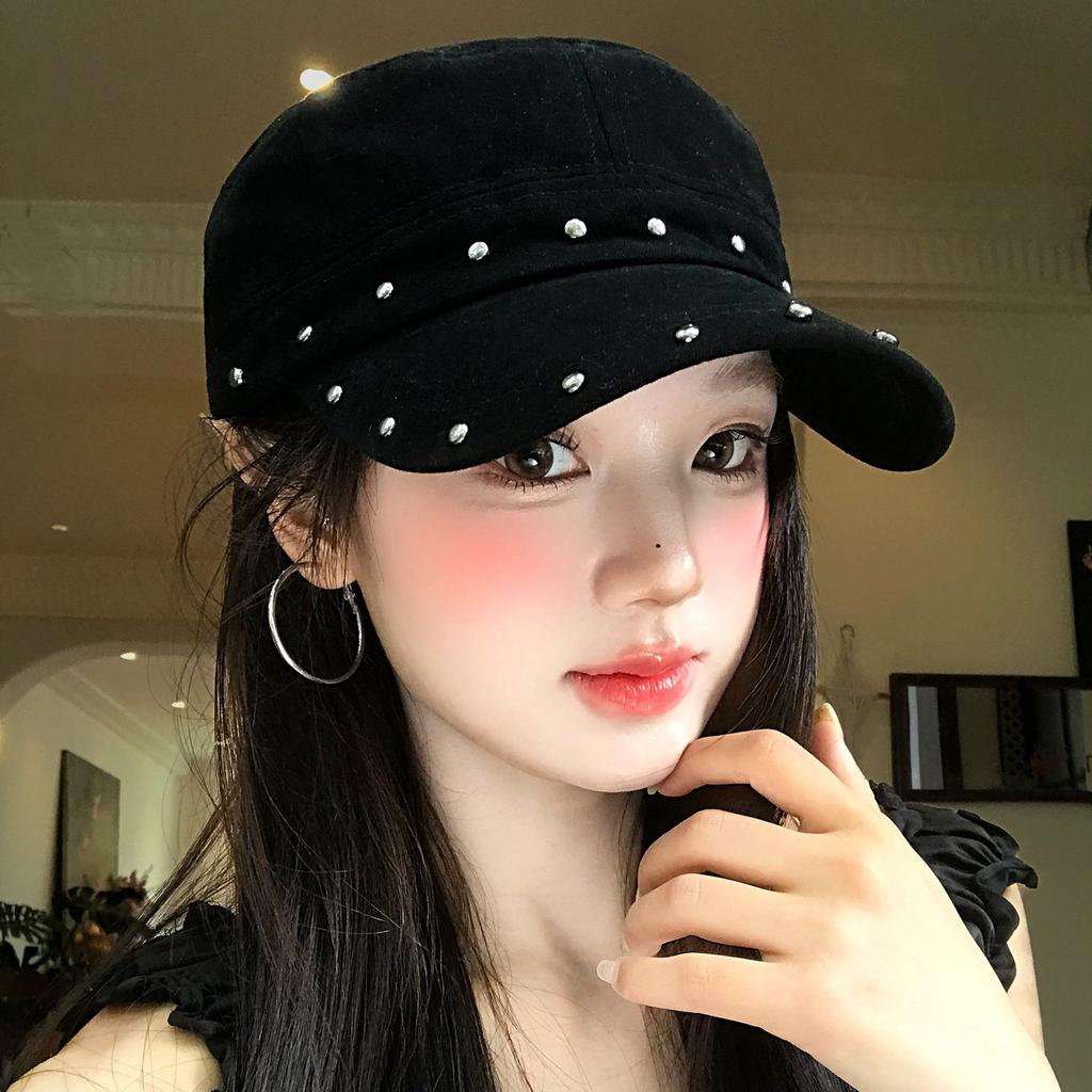 Women S Black Rivet Flat Top Equestrian Beret For Autumn Winter Large Head Size