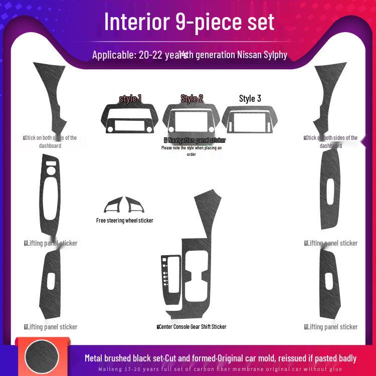 14th Gen Sylphy Interior Carbon Fiber Decals: Center Console & Anti-Kick Door Protectors (2020-2022)