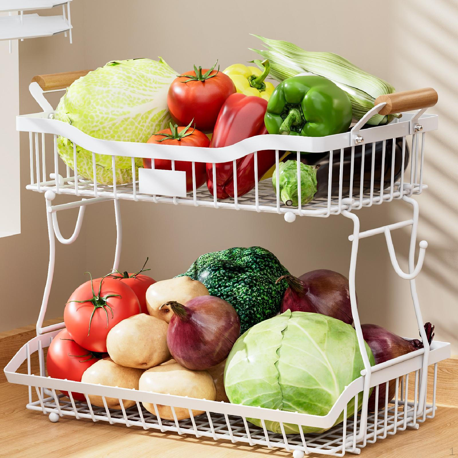 

2-х уровневая стойка для фруктовых корзин, современное украшение стола, железная подставка, держатель для хранения овощей белый
