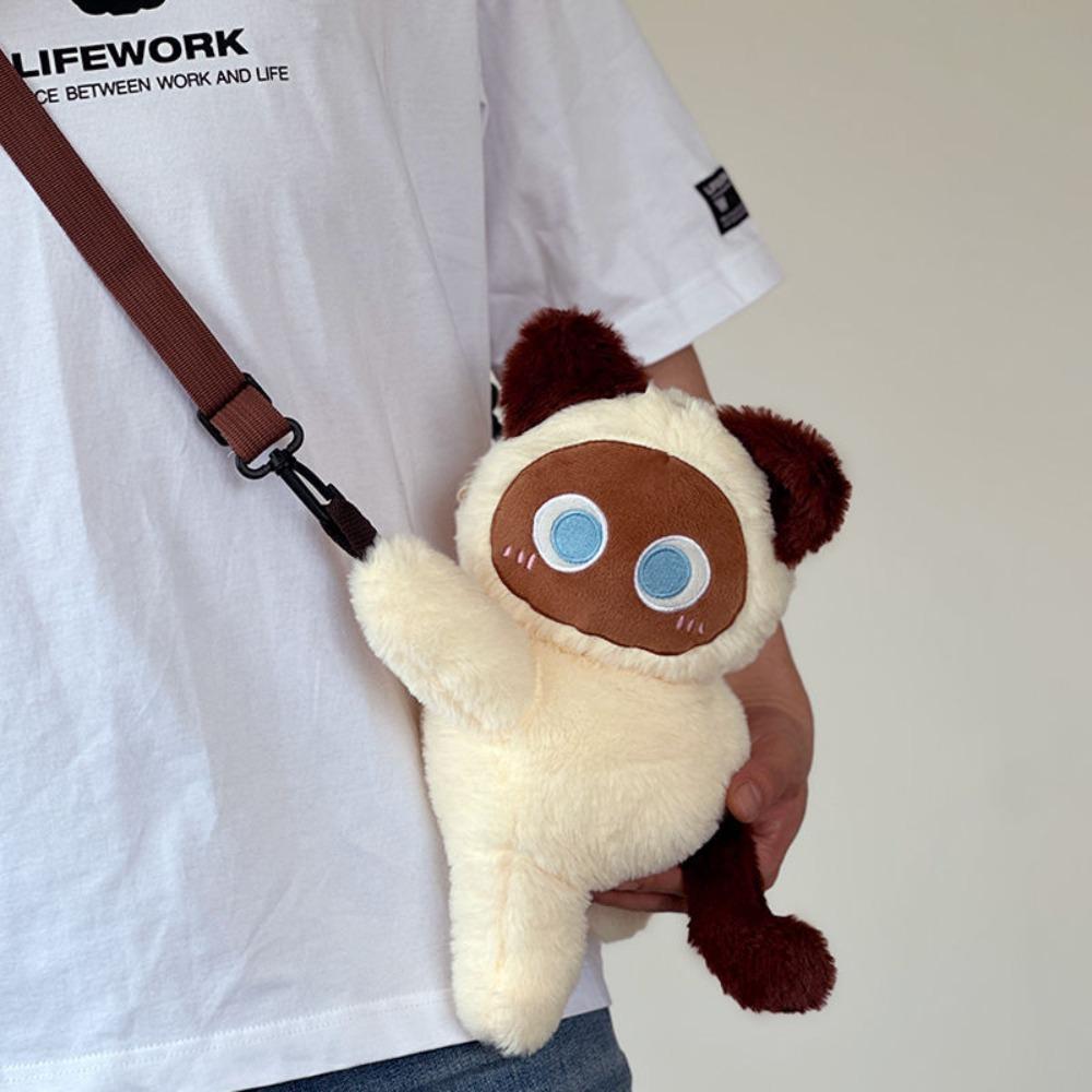 Soft Siamese Cat Shoulder Bag Stuffed Animal Plush Toy Backpack  Birthday Gifts