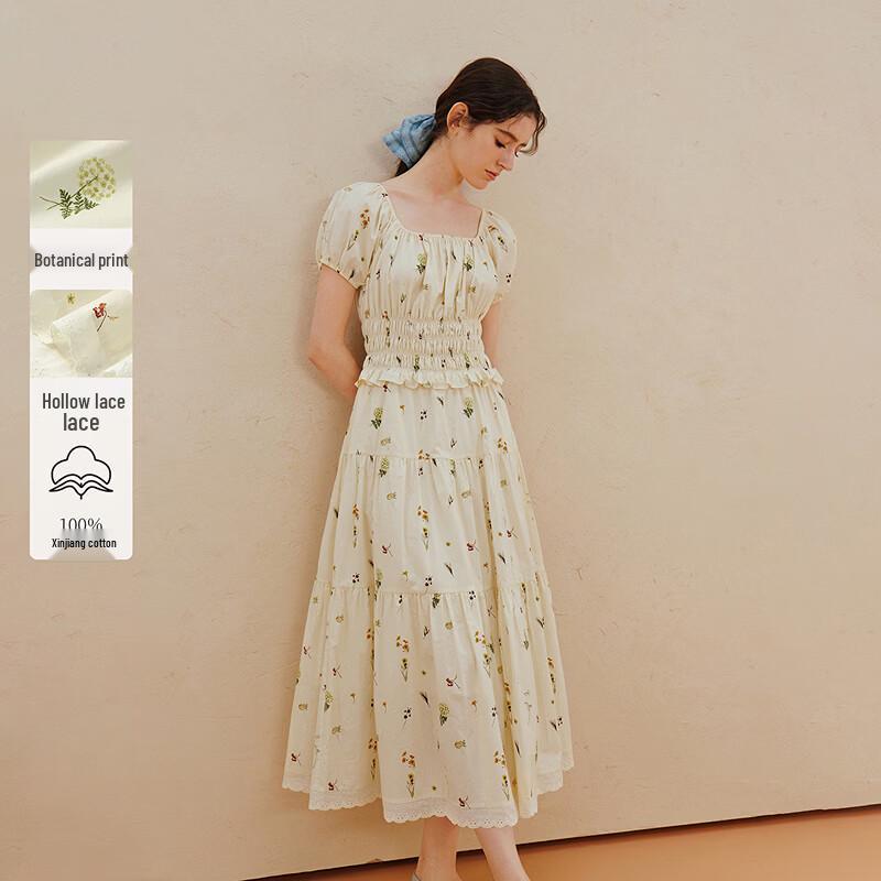 INMAN French Print Lace Puff Sleeve Dress XL