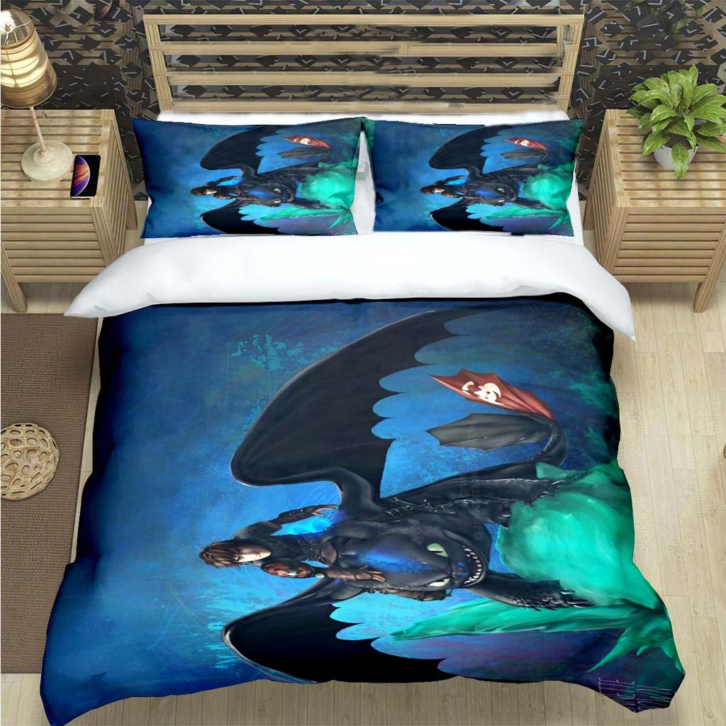 Fashion 3D Movie Cute Roles Dragon Print Bedding Set Duvet Cover Comforter Bed  Youth Kids Girl Boys Luxury Birthday Gift