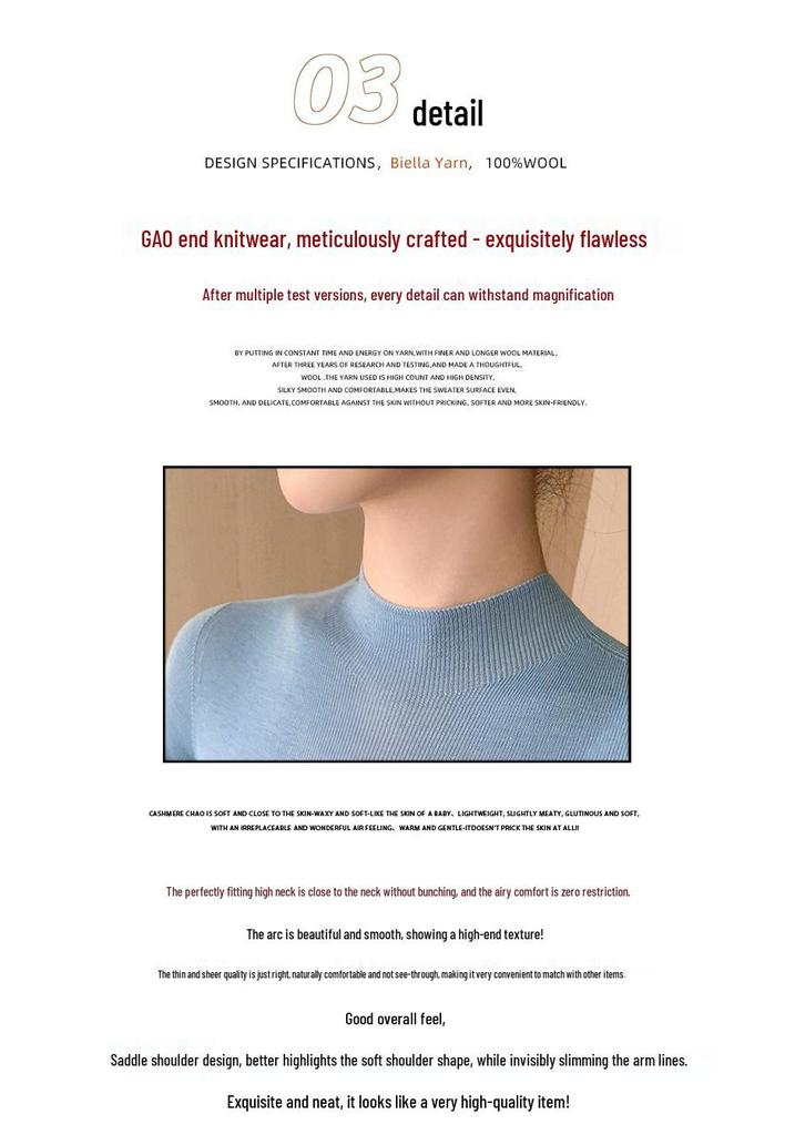 Women's Slim Fit Short Sleeve Fine Knit Wool Sweater - 100% Wool Half-High Neck for Spring/Summer
