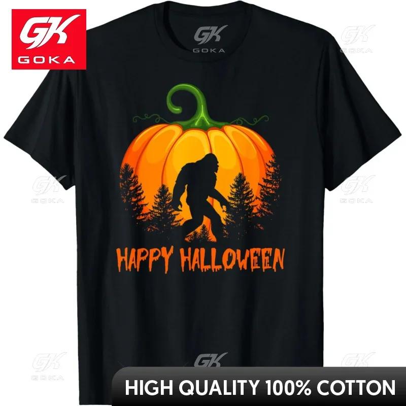 Retro Bigfoot Pumpkin Halloween Unisexs Womens T Shirt Graphic Tops Casual Cool Hip Hop Tees VintageShort Sleeve Unisex T Shirts S