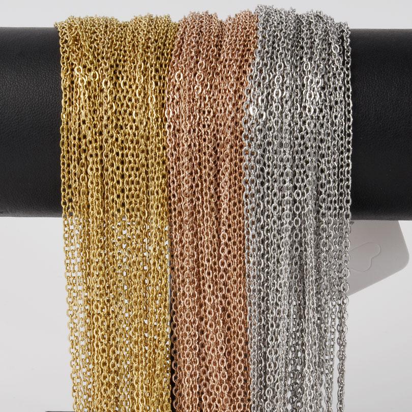 50/60cm Wholesale Stainless Steel Rolo Link Chain Necklaces For Women Men Accessories 10/20/30pcs/Lot Metal Necklace DIY Jewelry