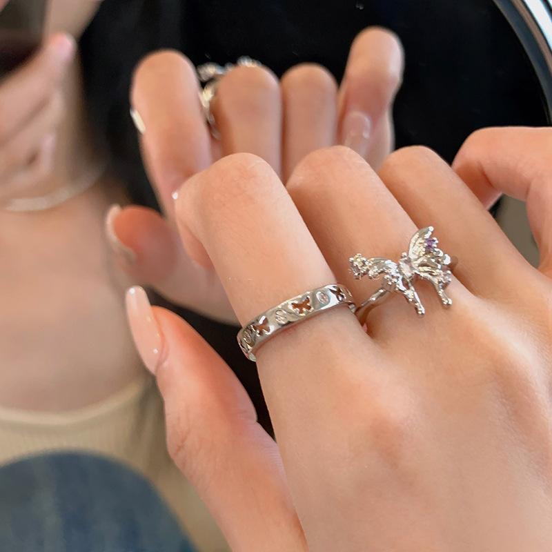 

Zircon hollow butterfly open ring Korean simple and versatile index finger ring light luxury temperament high-end jewelry