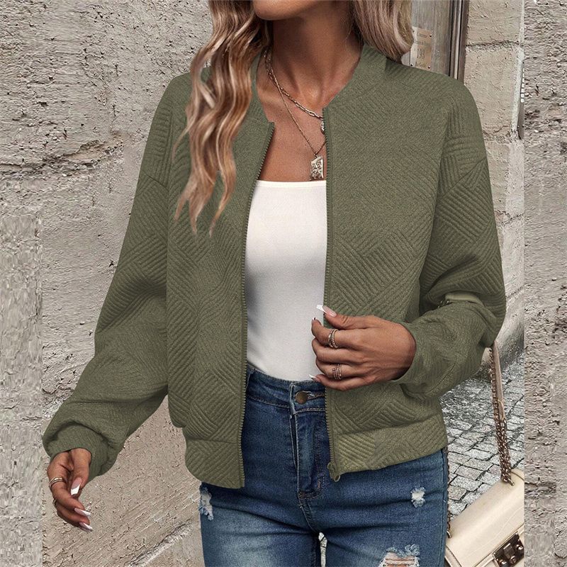 

Women Jacket Ladies Tops Coat Autumn and Winter Zipper Jacket Baseball Stand Collar Drop-Shoulder Sleeve Outwear Army Green XL